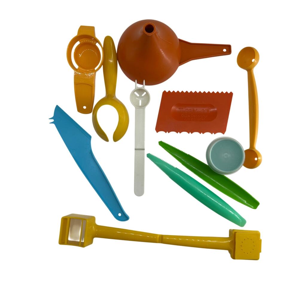 Vintage Tupperware 11 Pc Bundle Funnel Smidget Egg Tools cake butter corer